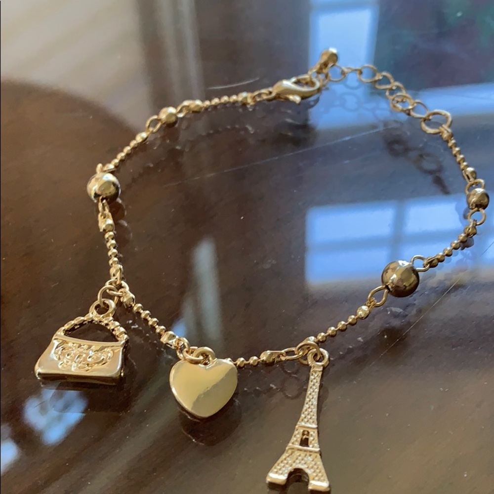 Charm Bracelet with Purse, Heart and Eiffel Tower